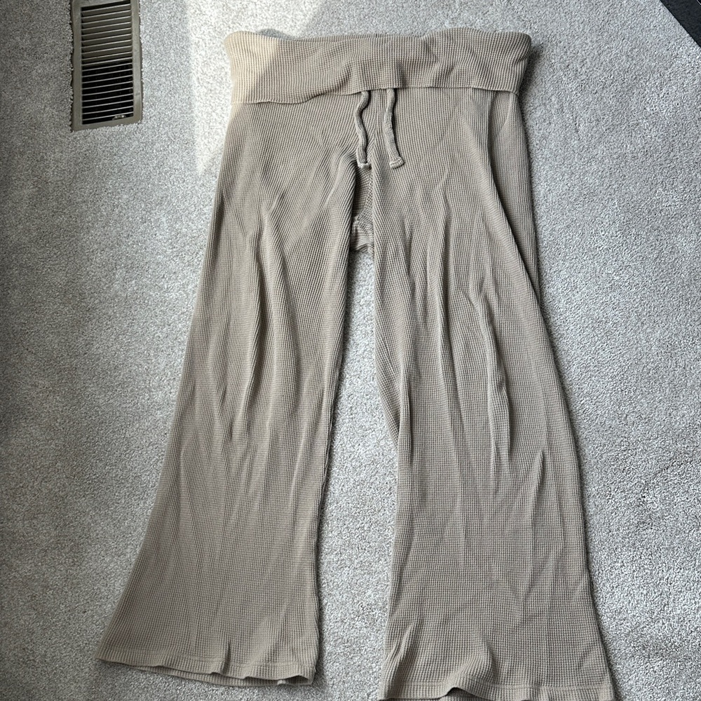 The Good Alma Oatmeal Wide Leg Waffle Knit Sweatpants